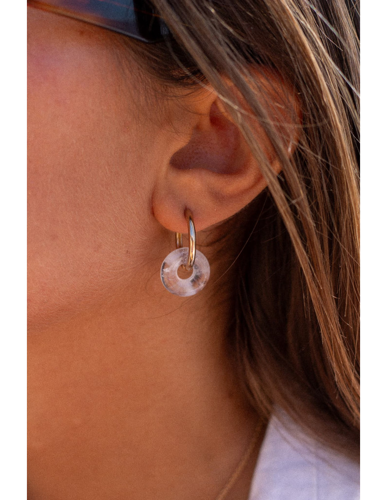 Créoles interchangeables Luna Stone - cristal de roche - Comptoir Doré