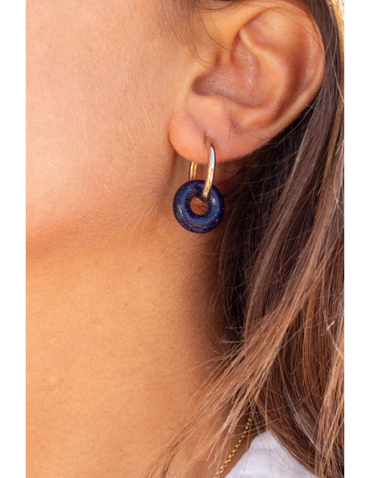 Créoles interchangeables Luna Stone - pierre de sable bleue - Comptoir Doré