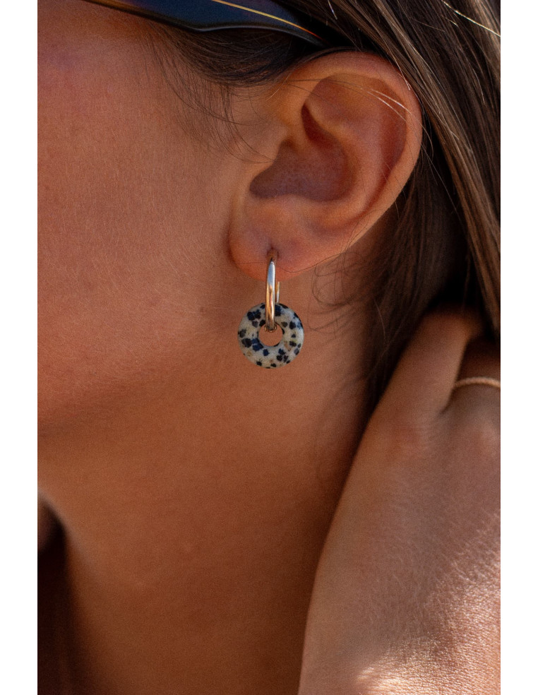 Créoles interchangeables Luna Stone - jaspe dalmatien - Comptoir Doré
