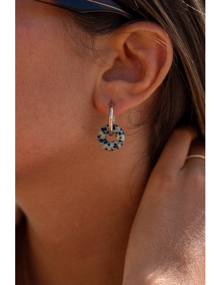 Créoles interchangeables Luna Stone - jaspe dalmatien - Comptoir Doré