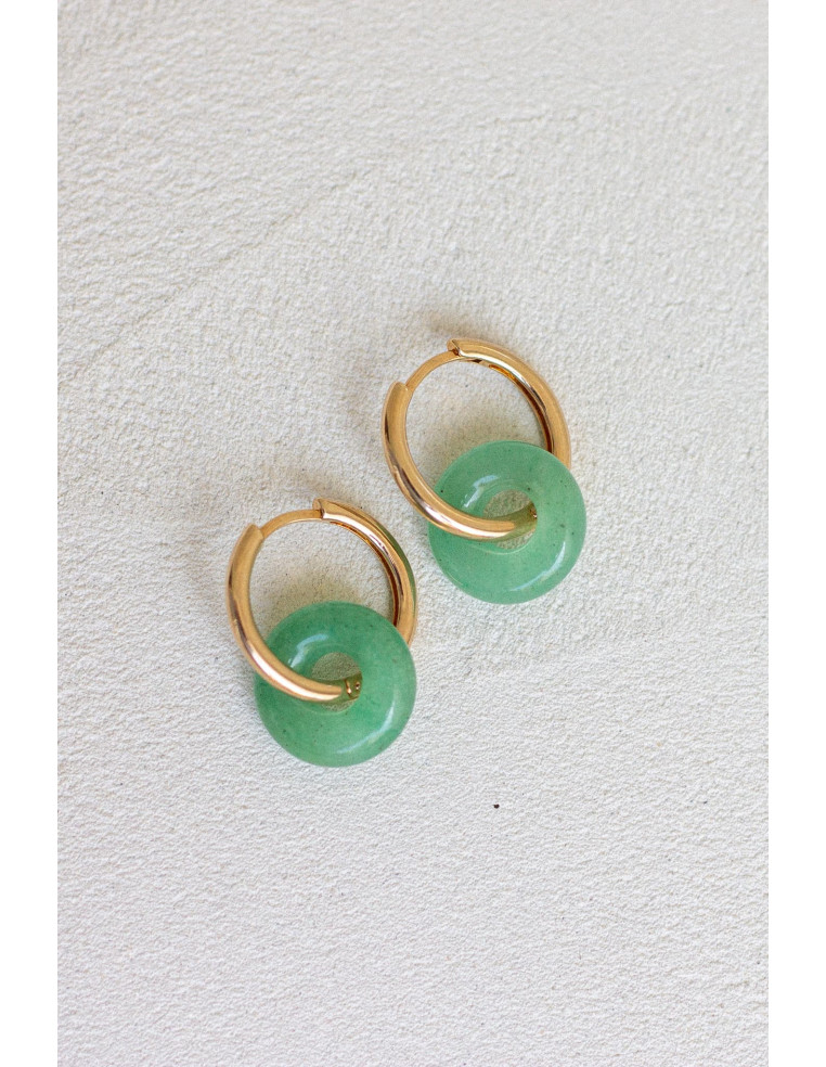 Créoles interchangeables Luna Stone - aventurine verte - Comptoir Doré