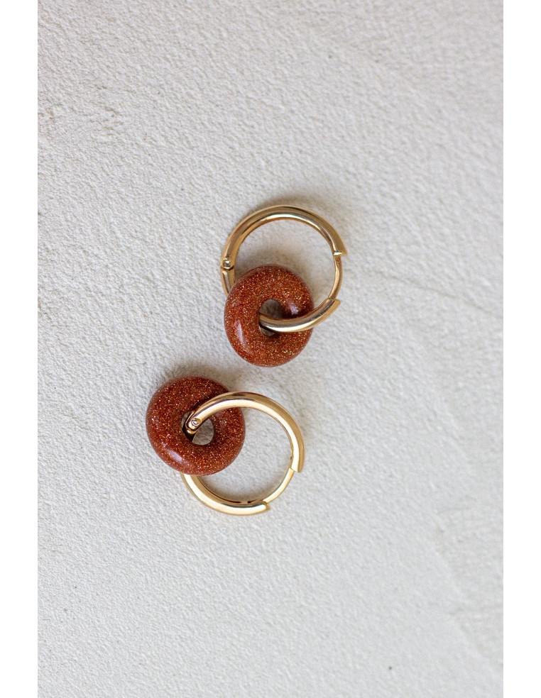 Créoles interchangeables Luna Stone - pierre de soleil terracotta - Comptoir Doré