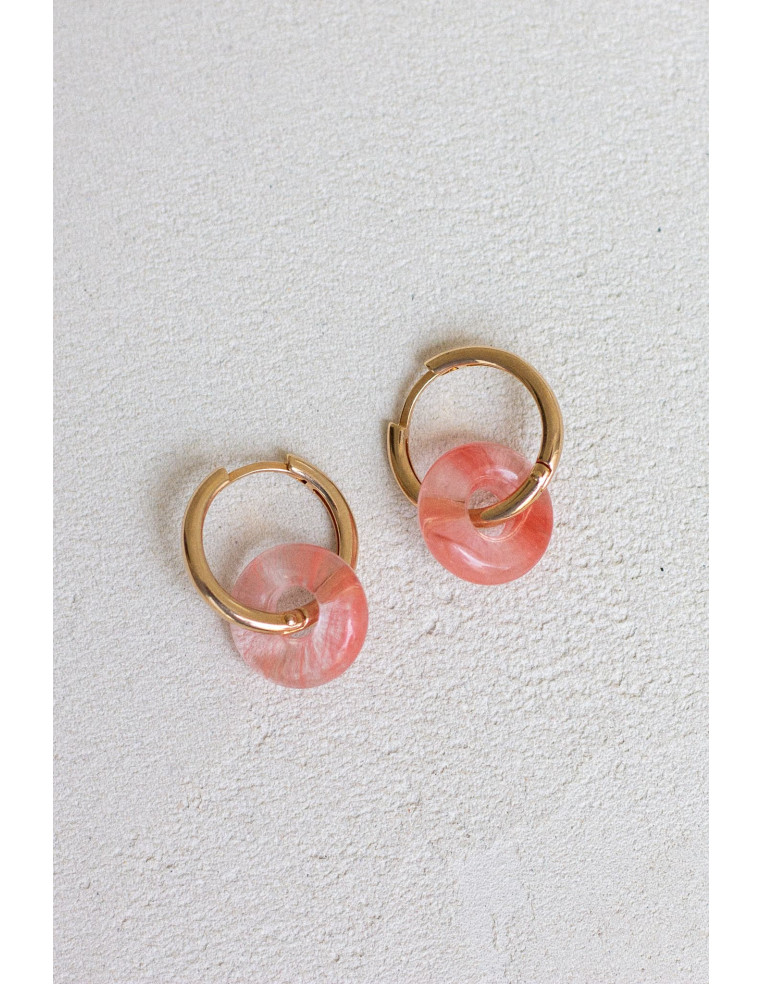 Créoles interchangeables Luna Stone - tourmaline rose - Comptoir Doré