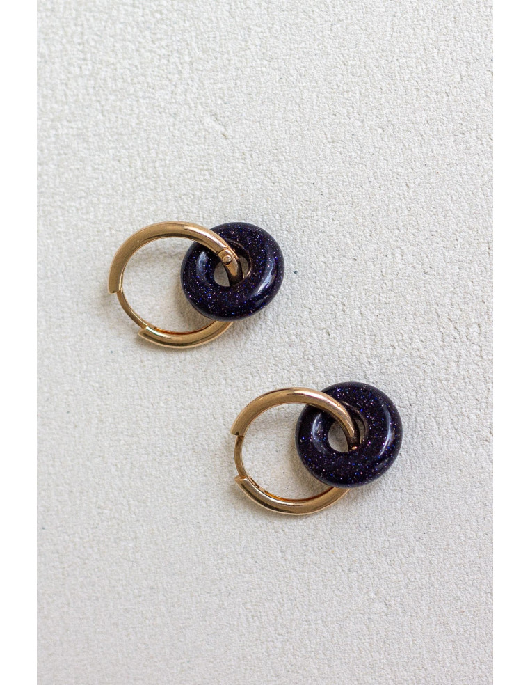 Créoles interchangeables Luna Stone - pierre de sable bleue - Comptoir Doré