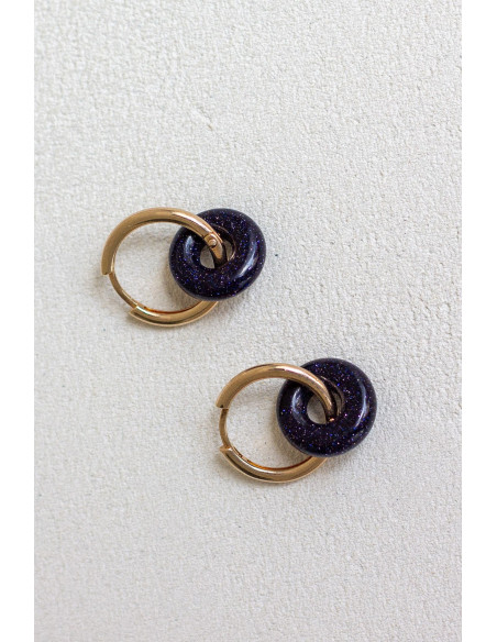 Créoles interchangeables Luna Stone - pierre de sable bleue - Comptoir Doré