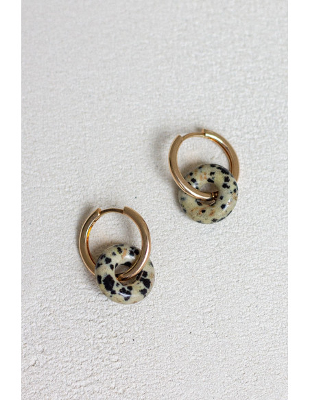 Créoles interchangeables Luna Stone - jaspe dalmatien - Comptoir Doré