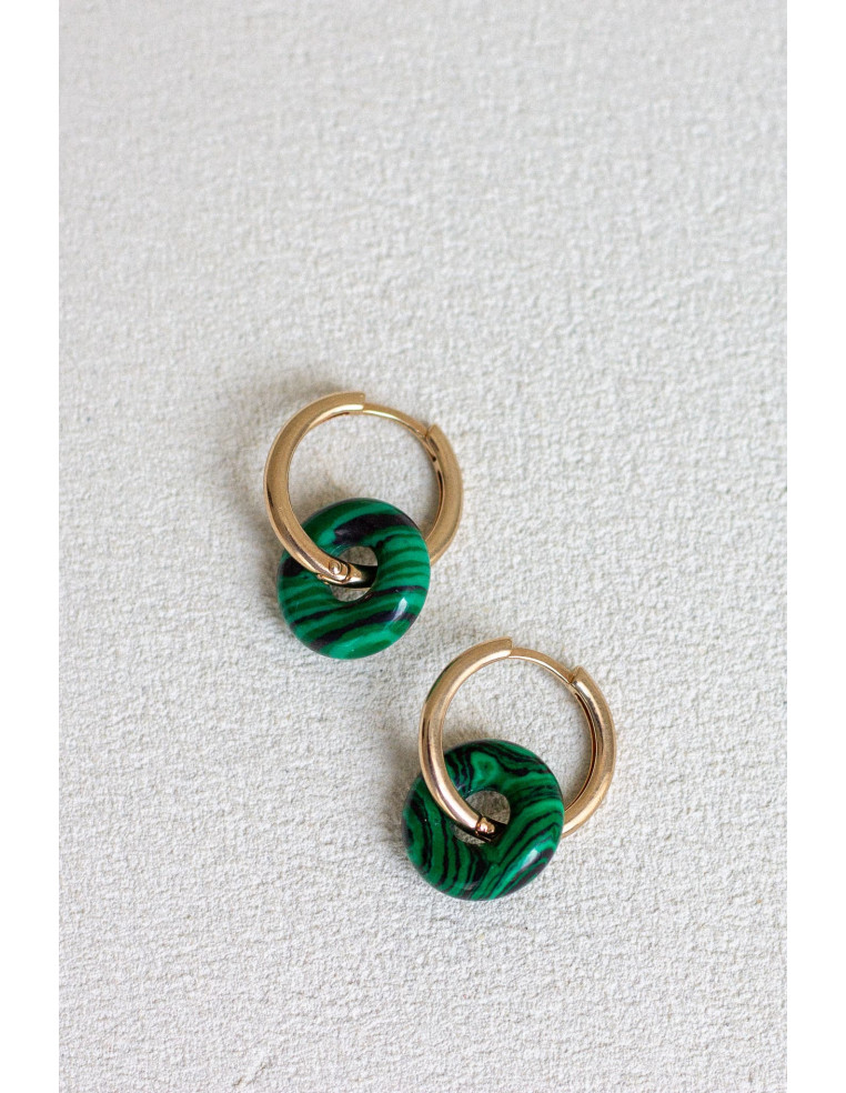 Créoles interchangeables Luna Stone - malachite verte - Comptoir Doré