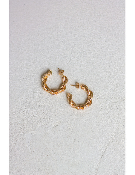 Créoles texturées - double torsade plaqué or - Lysandre - Comptoir Doré