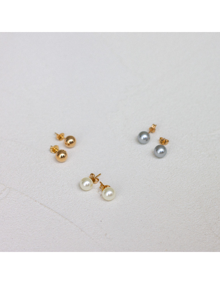 Puces d'oreilles perles blanches - Suzette - Comptoir doré