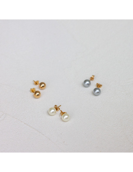 Puces d'oreilles perles blanches - Suzette - Comptoir doré
