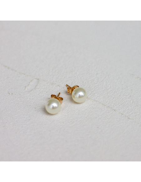 Puces d'oreilles perles blanches - Suzette - Comptoir doré