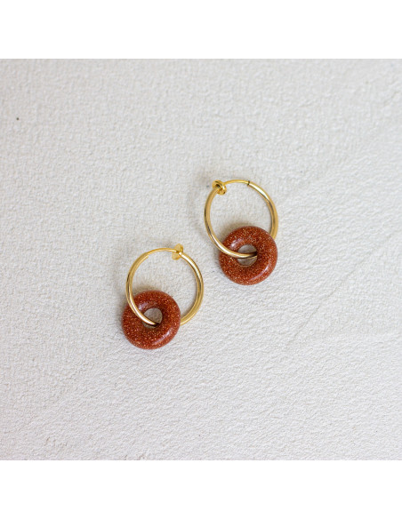 Clips créoles pierres fines interchangeables - Luna Stone - Comptoir Doré