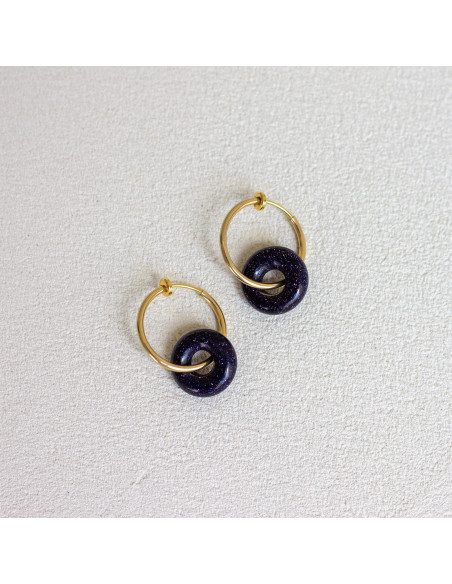 Clips créoles pierres fines interchangeables - Luna Stone - Comptoir Doré