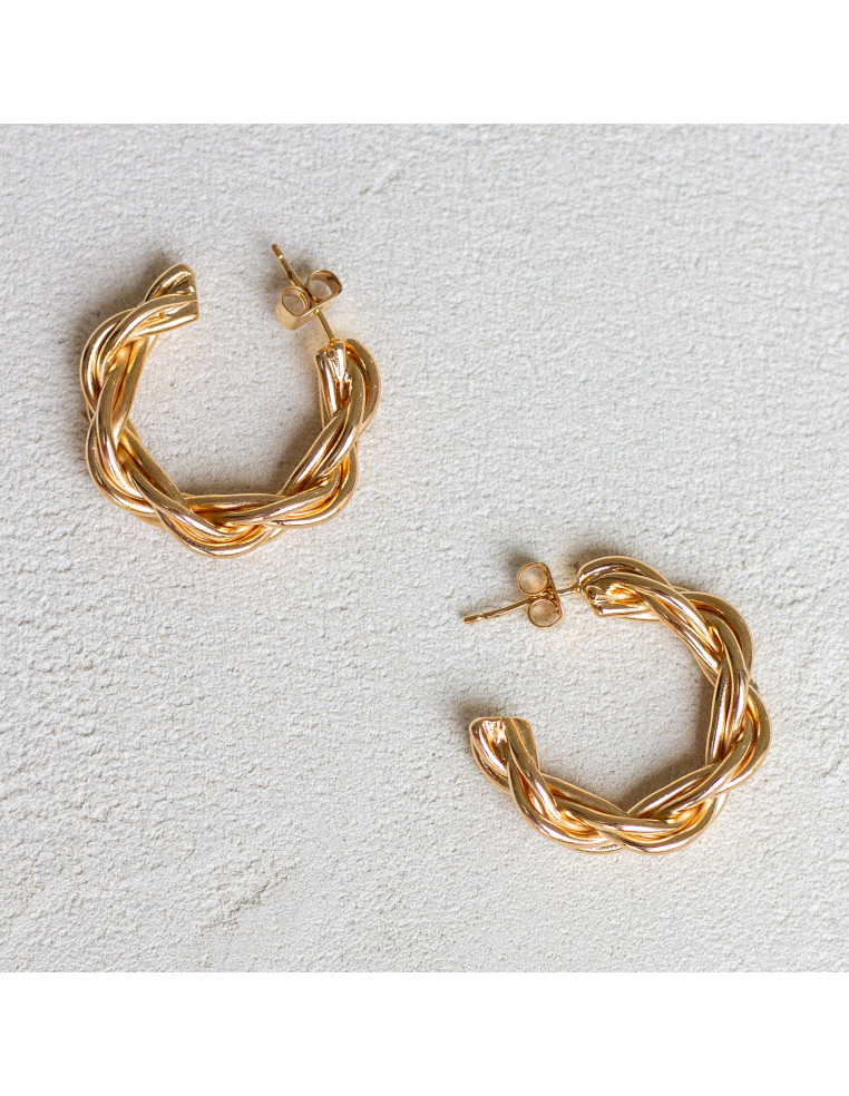 Créoles texturées - double torsade plaqué or - Lysandre - Comptoir Doré