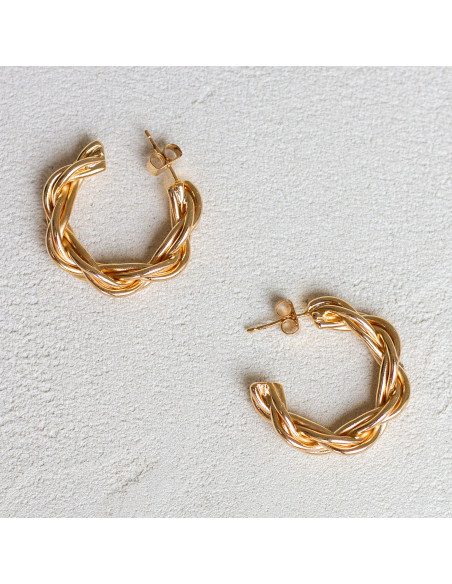 Créoles texturées - double torsade plaqué or - Lysandre - Comptoir Doré