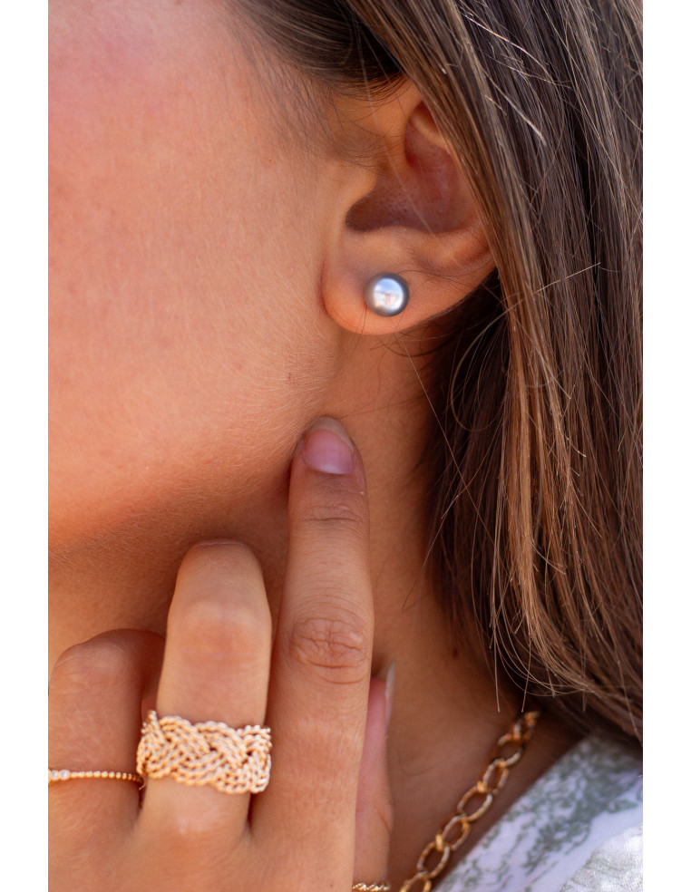 Puces d'oreilles perle grise - Comptoir Doré