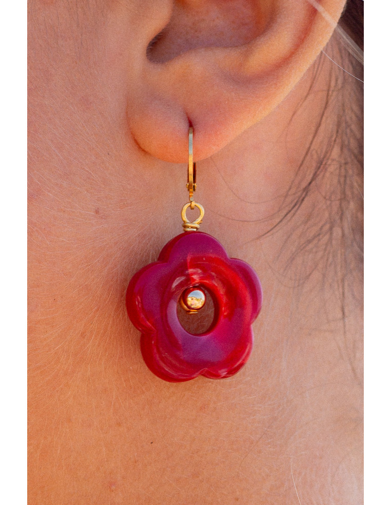 Boucles d'oreilles rouge fleurs résine Pam - Comptoir Doré