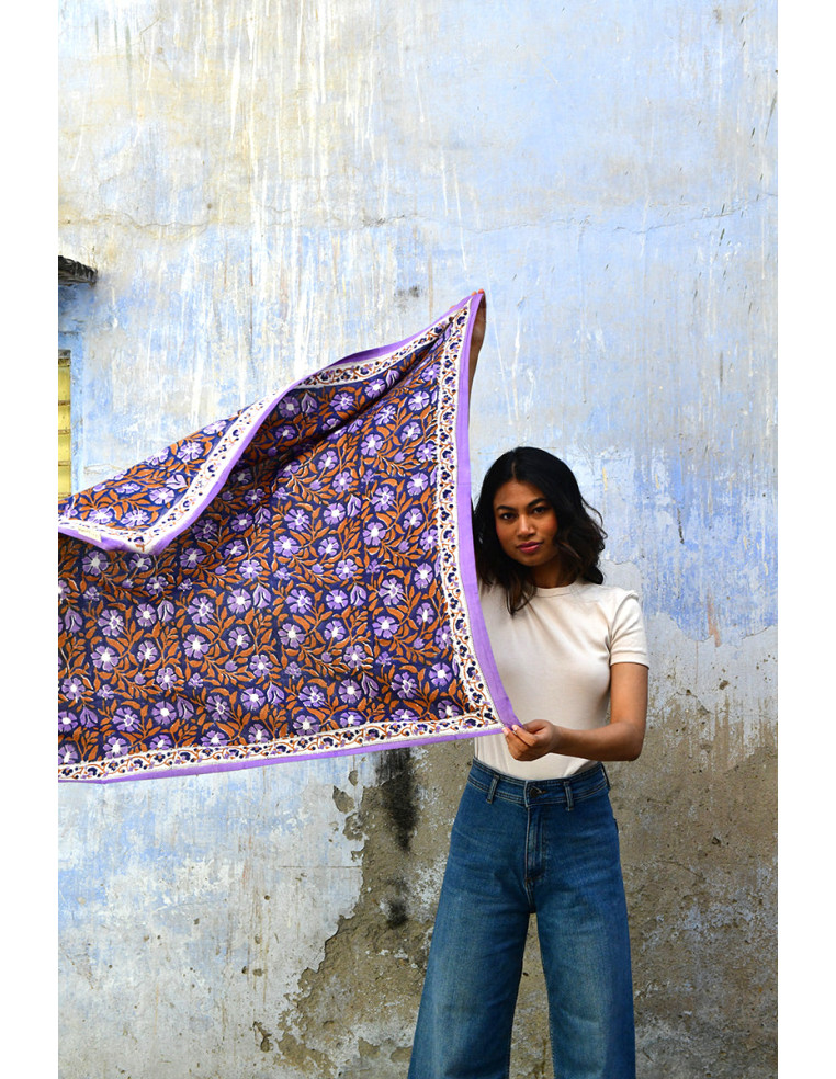 Foulard blockprint indien 115 Nuit - Byzantine APW - Comptoir Doré