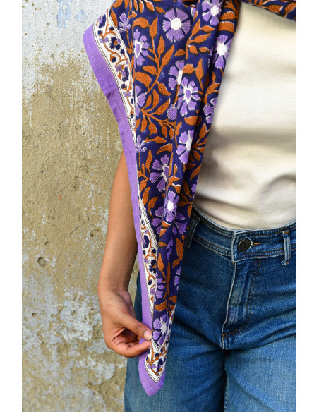 Foulard blockprint indien 115 Nuit - Byzantine APW - Comptoir Doré
