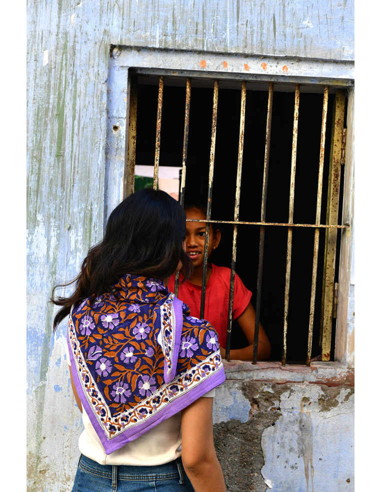 Foulard blockprint indien 115 Nuit - Byzantine APW - Comptoir Doré