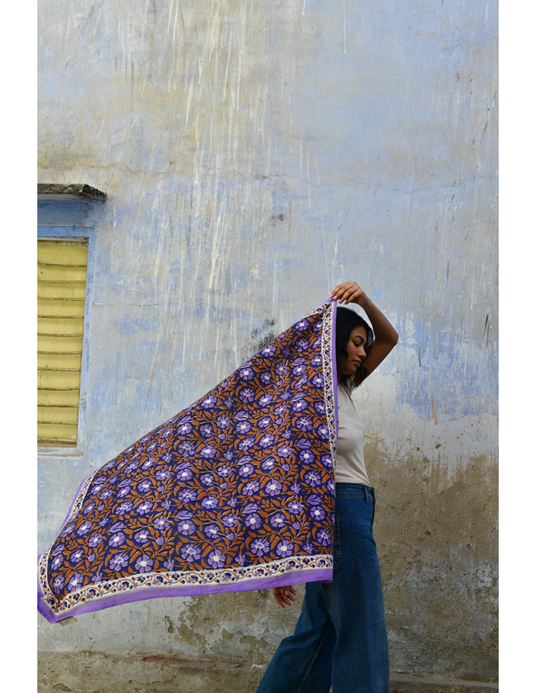 Foulard blockprint indien 115 Nuit - Byzantine APW - Comptoir Doré