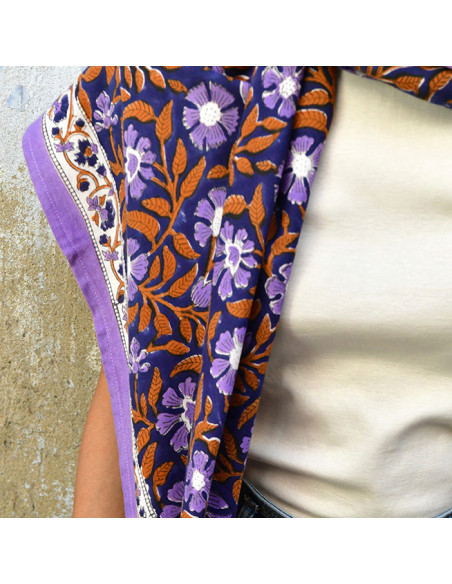 Foulard blockprint indien 115 Nuit - Byzantine APW - Comptoir Doré