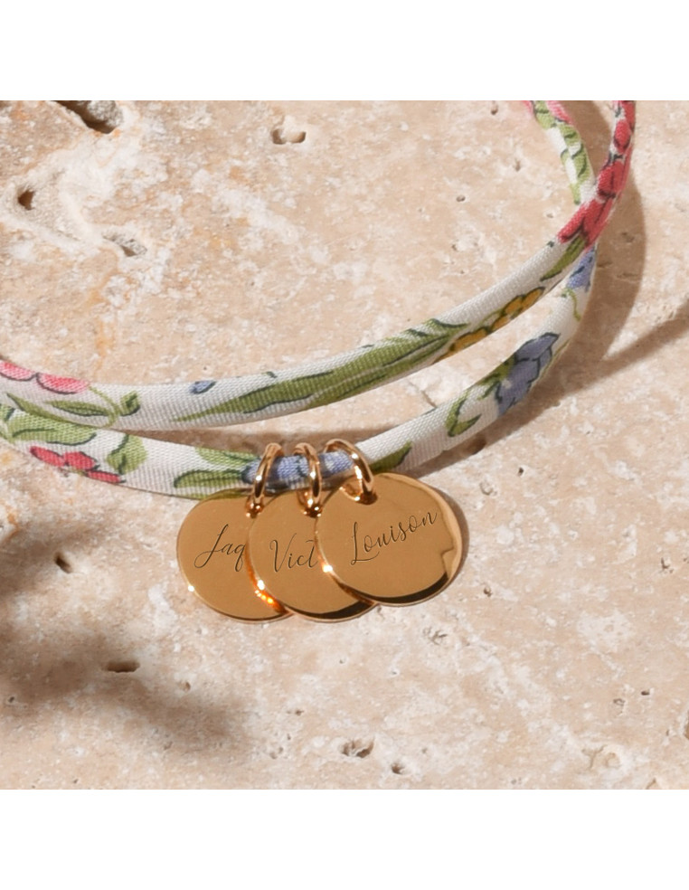 Bracelet Liberty multi médailles gravées plaqué or Comptoir Doré