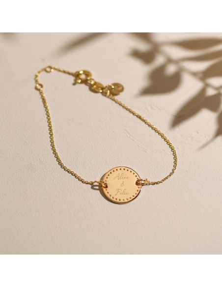 Bracelet plaqué or médaille gravée et chaîne Comptoir Doré