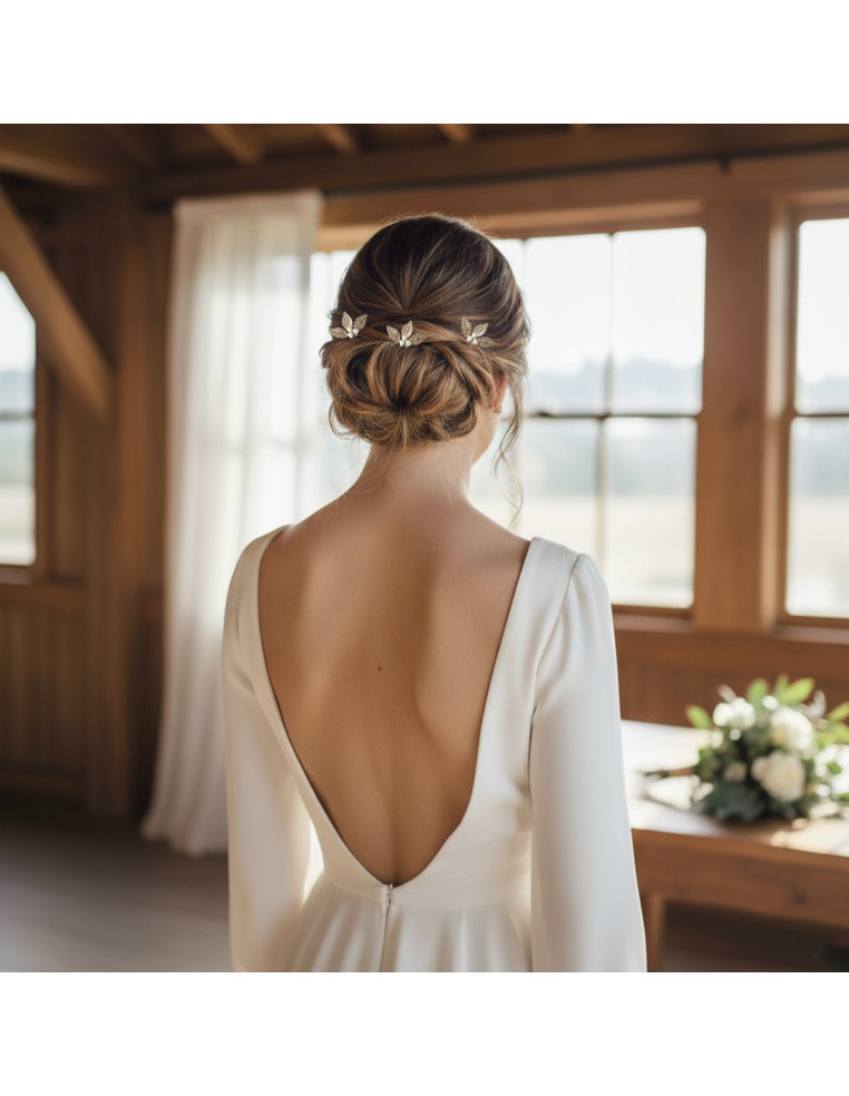 Epingle Adonis Perle - pic à cheveux feuilles dorées et perles - Comptoir Doré