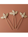 Epingle Adonis Perle - pic à cheveux feuilles dorées et perles - Comptoir Doré