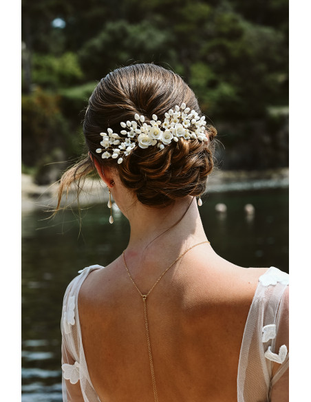 Peigne mariage porcelaine froide fleuri - Coraly T - Les perles de la Bastide - Comptoir Doré