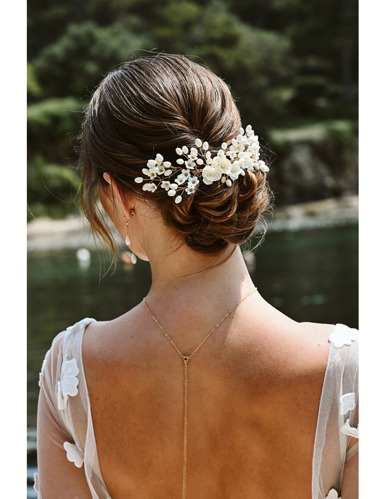 Peigne mariage porcelaine froide fleuri - Coraly T - Les perles de la Bastide - Comptoir Doré