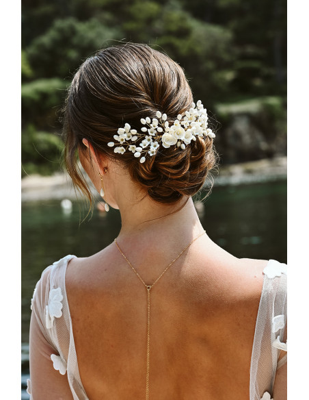 Peigne mariage porcelaine froide fleuri - Coraly T - Les perles de la Bastide - Comptoir Doré