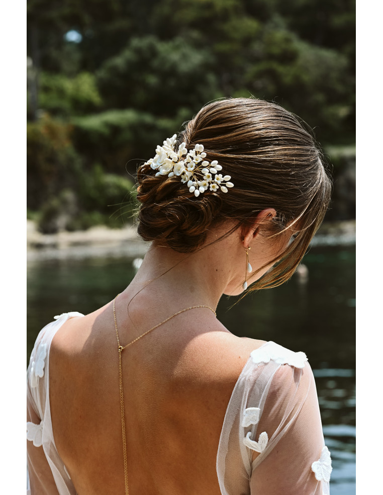 Peigne mariage porcelaine froide fleuri - Coraly T - Les perles de la Bastide - Comptoir Doré