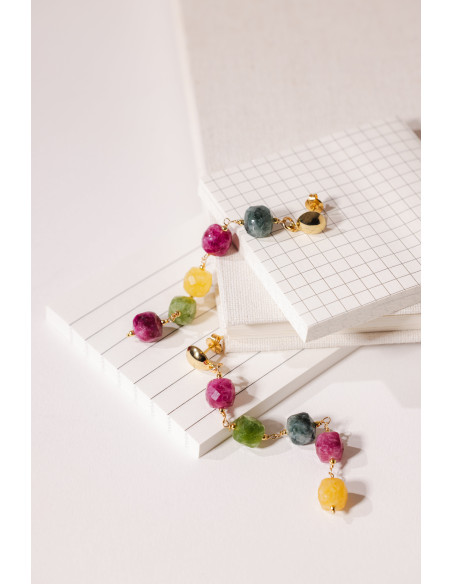 Boucles d'oreilles pendantes tourmalines colorées Beurlie - Comptoir Doré