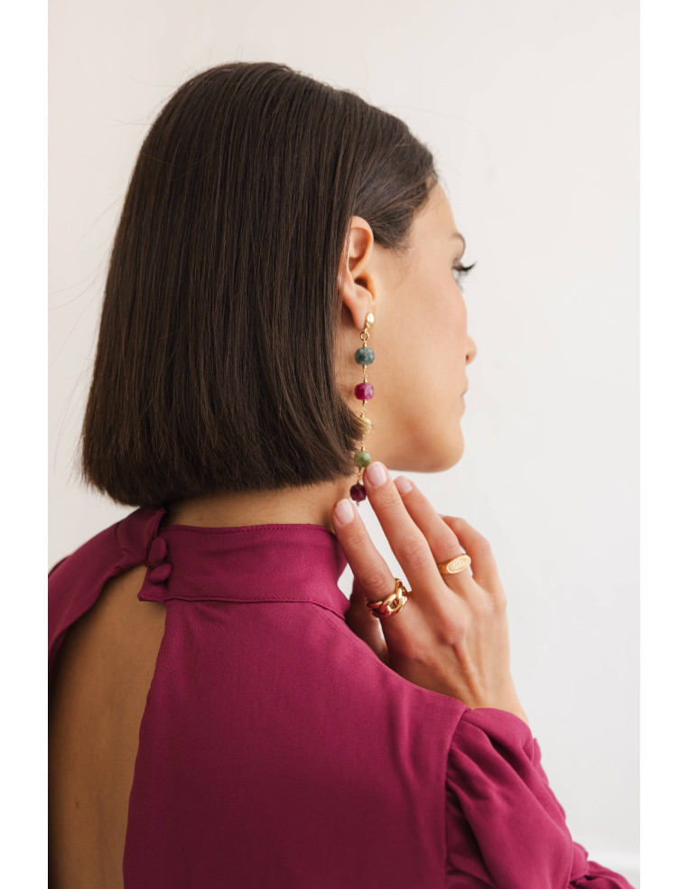 Boucles d'oreilles pendantes tourmalines colorées Beurlie - Comptoir Doré