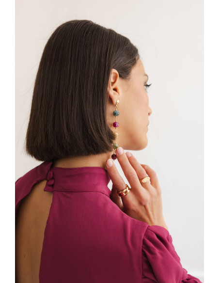 Boucles d'oreilles pendantes tourmalines colorées Beurlie - Comptoir Doré