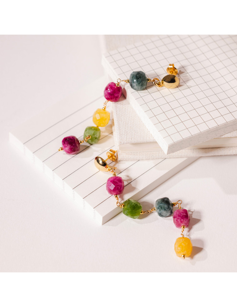 Boucles d'oreilles pendantes tourmalines colorées Beurlie - Comptoir Doré