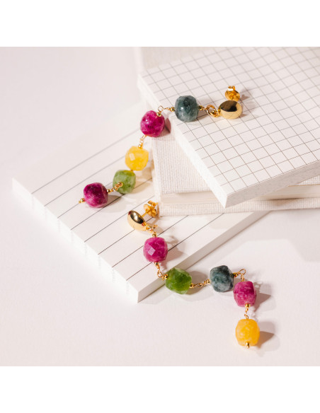 Boucles d'oreilles pendantes tourmalines colorées Beurlie - Comptoir Doré