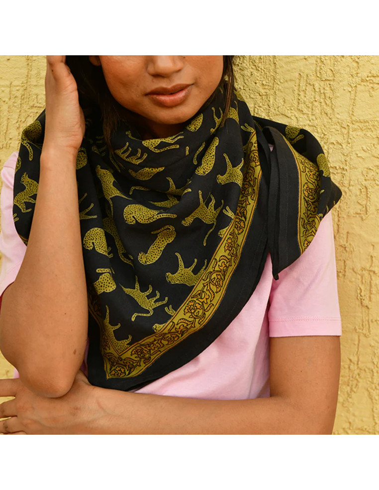 Foulard blockprint léopard noir - Byzantine APW - Comptoir Doré