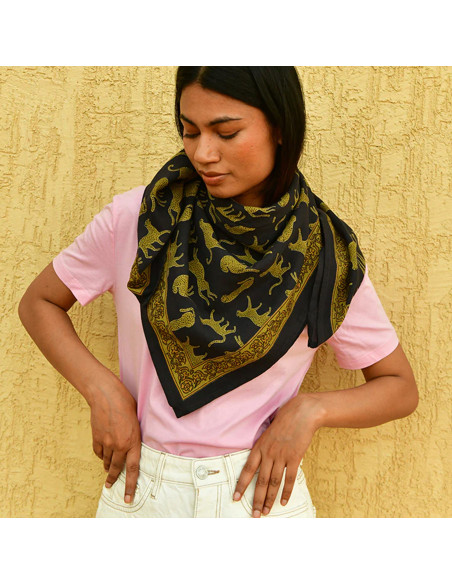 Foulard blockprint léopard noir - Byzantine APW - Comptoir Doré
