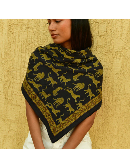 Foulard blockprint léopard noir - Byzantine APW - Comptoir Doré