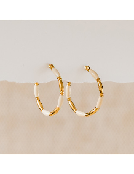 Créoles Alexia dorées et blanches - Clarance Bijoux - Comptoir Doré