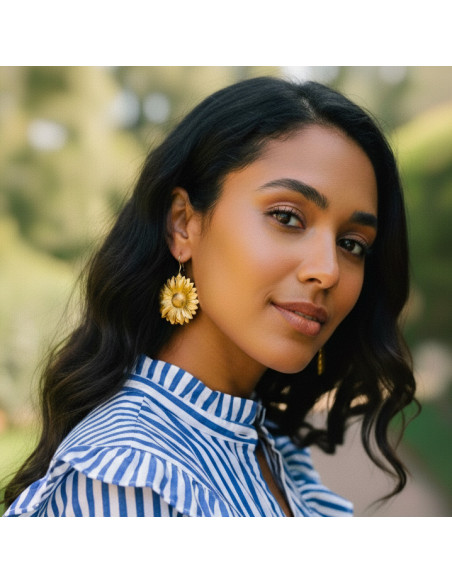 Boucles d'oreilles marguerites dorées Elisa - Comptoir Doré