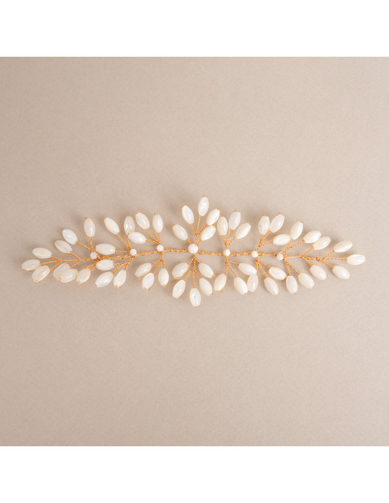 Grand Accessoire cheveux mariée Demeter nacre - Les Perles de la Bastide - Comptoir Doré