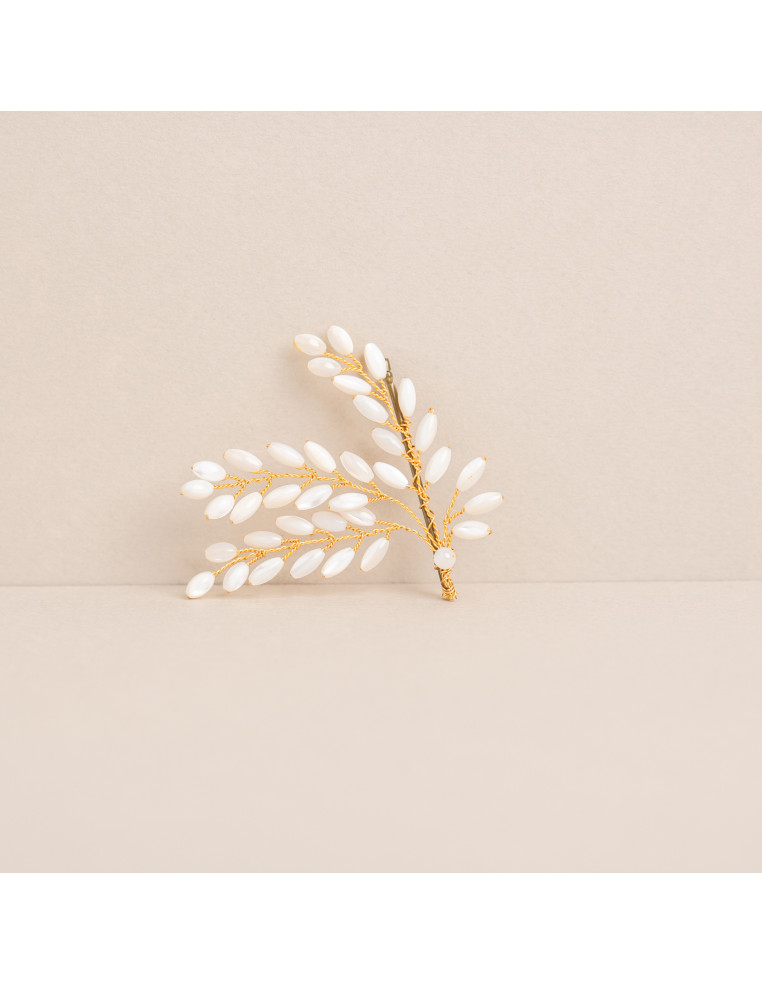 Grande pince cheveux mariée nacre Demeter - Les Perles de la Bastide - Comptoir Doré