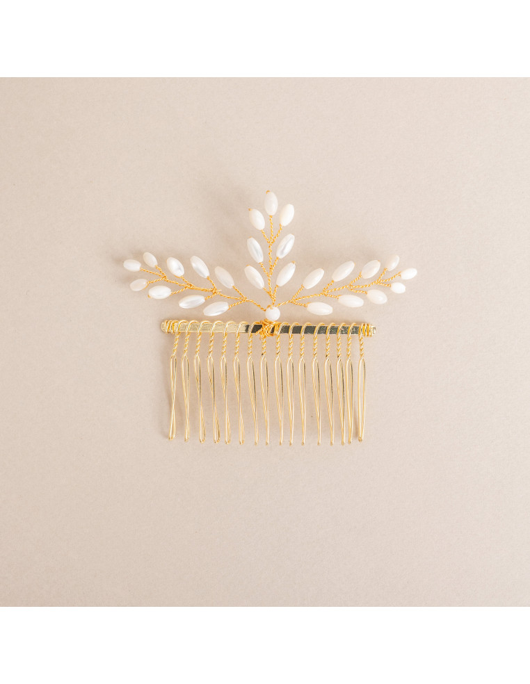 Peigne 3 branches mariée perles de nacre - Les Perles de la Bastide - Comptoir Doré