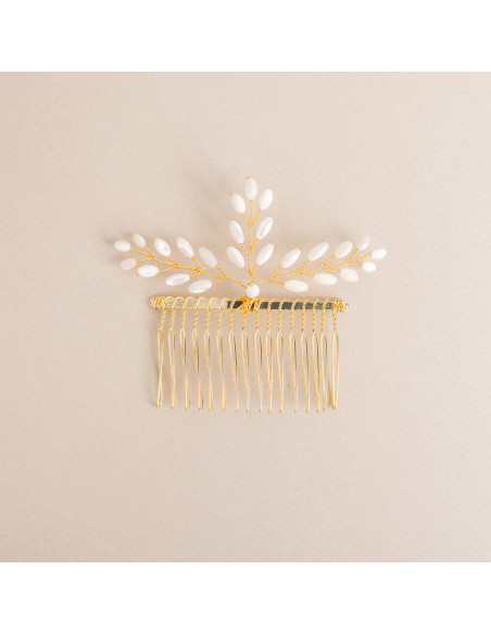 Peigne 3 branches mariée perles de nacre - Les Perles de la Bastide - Comptoir Doré