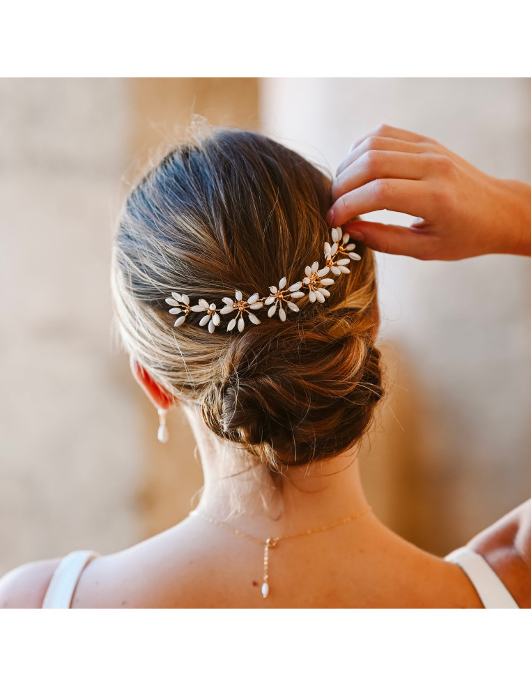 Peigne long mariée Orea Nacre - Les Perles de la Bastide - Comptoir Doré