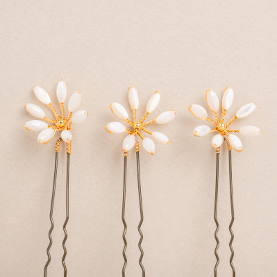 Épingles à cheveux mariée Orea moyennes en nacre - Les Perles de la Bastide - Comptoir Doré